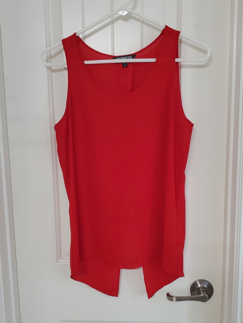 Express Bright Red Sleeveless Split-Hem Sheer Tank